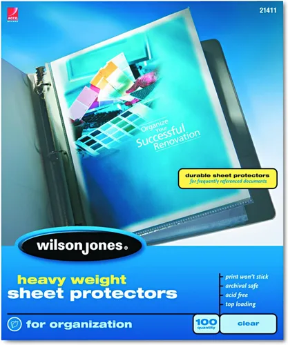 Vista 5 de Wilson Jones Protectores de hojas, peso pesado, carga superior, transparente, 50 hojas/caja (W21410)
