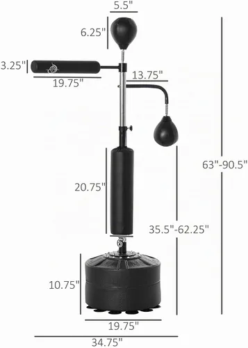 Vista 7 de Soozier 4-in-1 Punching Bag for Adults, Freestanding Boxing Bag with 2 Speed Bag, Boxing Training Equipment with 360° Relax Bar, Reflex Bag