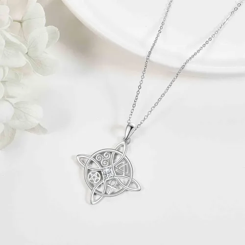 Vista 5 de YAFEINI Collar con dije de nudo de bruja de plata de ley, amuleto de bruja de cruz celta, regalo para mujer