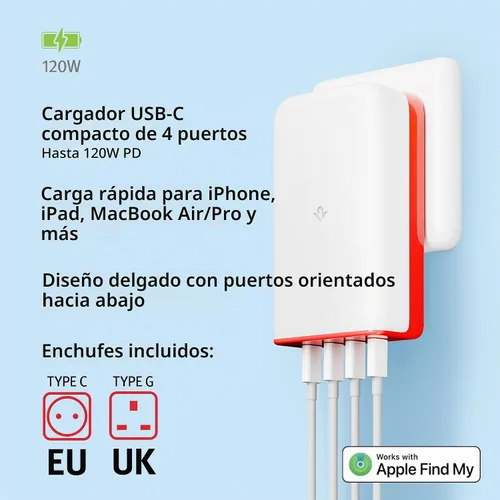 Vista 2 de Twelve South PlugBug - Bloque de cargador USB-C de 120W, hub de bloque de carga rápida de 4 puertos para iPhone, iPad, MacBook y más