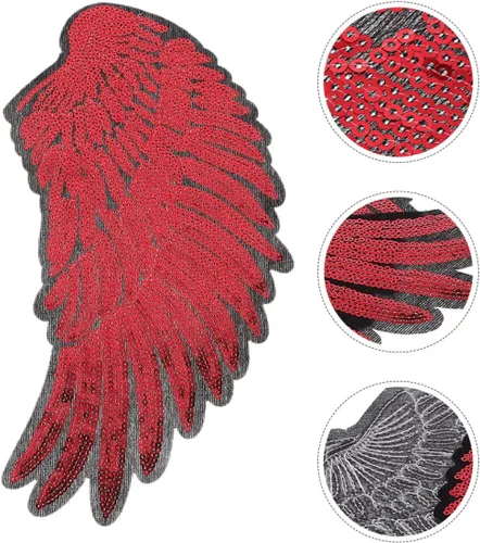 Vista 8 de Angel Wing Sequin Embroidered Iron-on Applique Patch, Medium Red 2pcs, DIY Clothes Accessory for Jackets and Garment Sewing, Large Decorative Wings