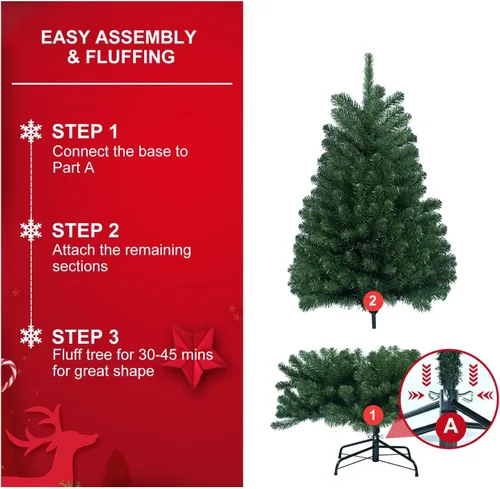 Vista 4 de Árbol de Navidad artificial de 6 pies, material de PVC de imitación de abeto, decoración de fiesta de Navidad, montaje rápido, adecuado para Verde