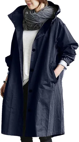 Vista 2 de COTECRAM Gabardinas para mujer, talla grande, casual, larga, para invierno, con capucha, de gran tamaño, rompevientos, ropa de abrigo