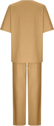 Vista 11 de Conjuntos de verano de 2 piezas para mujer, conjuntos elegantes y casuales de color liso, para verano, otoño, cuello redondo, tops y pantalones