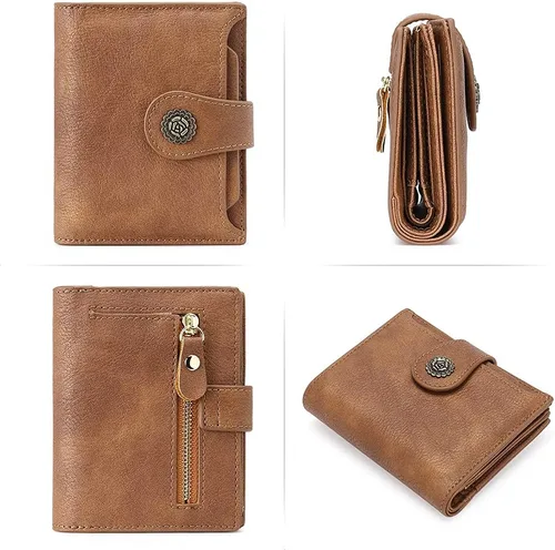Vista 6 de CLUCI Billeteras pequeñas para mujer, con bloqueo RFID, de cuero, triple, compactas, con ventana de identificación, monedero con cremallera