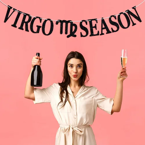 Vista 5 de Cartel de la temporada de Virgo, feliz cumpleaños Virgo Bunting Sign in Augest/Septiembre, Big Virgo Energy, 12 suministros de decoración de fiesta