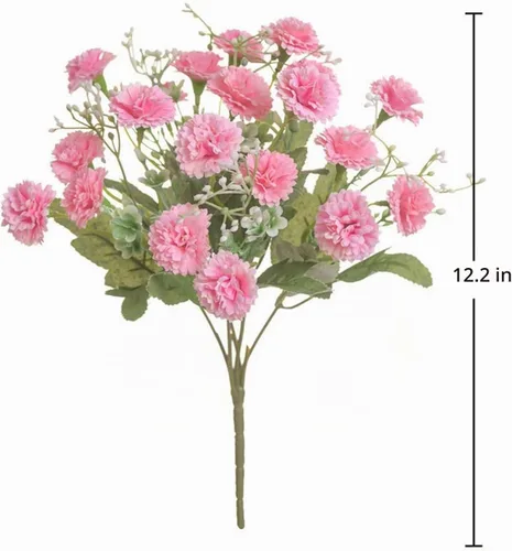 Vista 2 de 2 flores artificiales de clavel pequeñas a granel con tallos de seda, flores de clavel de seda para exteriores, bodas, hogar, hotel, decoración