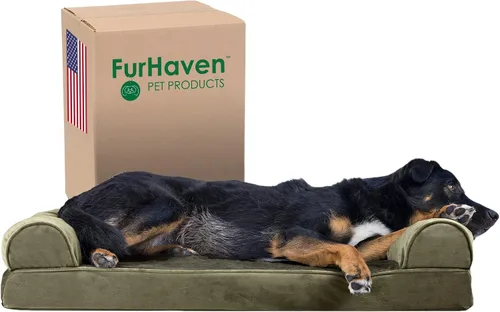 Vista 37 de Furhaven Cama para perro de espuma viscoelástica para perros medianos y pequeños con cojines extraíbles y funda lavable, para perros de hasta 35
