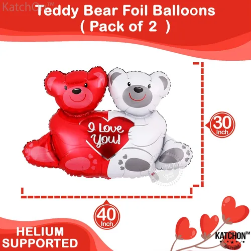 Vista 5 de KatchOn, Globos dorados grandes con texto en inglés "I Love You", paquete de 2005, juego de globos de oso de peluche, decoraciones con texto "I Love