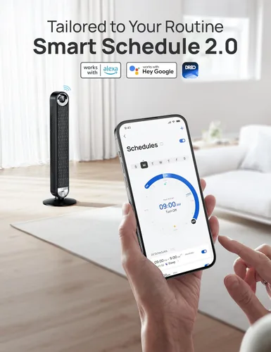Vista 5 de Dreo - Ventiladores inteligentes de torre para el hogar, ventilador oscilante de 90° para dormitorio, control de voz, temporizador de 12H