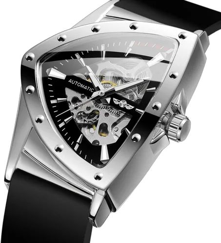 Vista 3 de FORSINING Reloj de pulsera mecánico triangular impermeable para hombre con correa de silicona