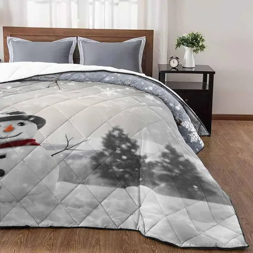Vista 3 de T&H XHome Quilt Oversized Queen Luxury Quilted Comforter Bedspread-Thin Soft Cozy, Christmas Winter Snowman with Xmas Trees Reversible Stitched