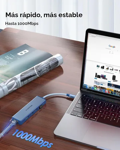 Vista 4 de LENTION Concentrador USB C 5 en 1, Ethernet, HDMI 4K, adaptador multipuerto USB 3.0 Azul