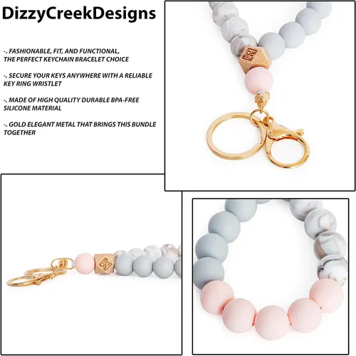 Vista 8 de Dizzy Creek Designs Llavero de silicona para mujer, llavero único y elegante con cuentas