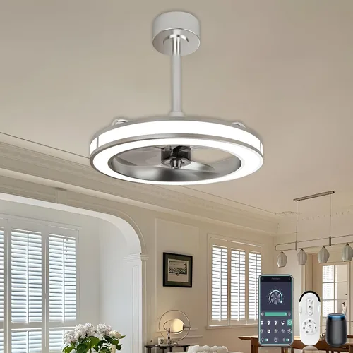 Vista 7 de Ventiladores de techo con luces y control remoto, ventilador de techo de perfil bajo de 20 pulgadas con aplicación Tuya y control de voz