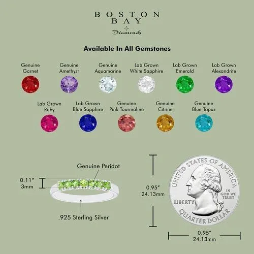 Vista 3 de Boston Bay Diamonds Rhodium Plated 925 Sterling Silver 7-Stone Birthstone Gemstone Stacking Anniversary Ring