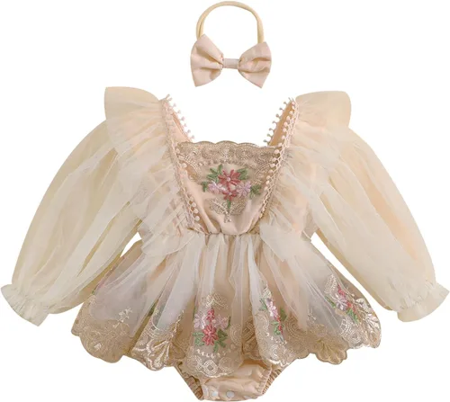 Vista 13 de Ropa para bebé niña con flores, encaje estilo boho, mono con tirantes, traje de verano para bebé niña Achristmas-verde