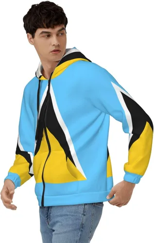 Vista 4 de KADEUX Sudadera con capucha de la bandera de Santa Lucía para hombre y mujer, con cremallera completa