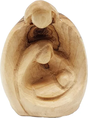 Vista 4 de Zuluf HOF027 - Figura de madera de olivo de 3.1 pulgadas, pequeña Natividad tallada a mano de José, Virgen María y Niño Jesús, inauguración de casa