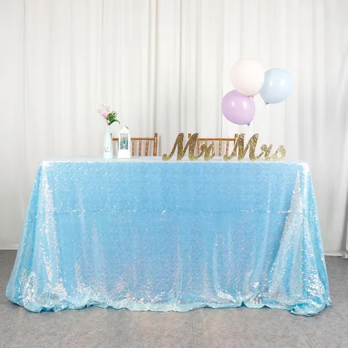 Vista 17 de ShiDianYi Mantel redondo de lentejuelas azul bebé de 72 pulgadas, mantel de lentejuelas con purpurina para pastel de postre con purpurina, mantel