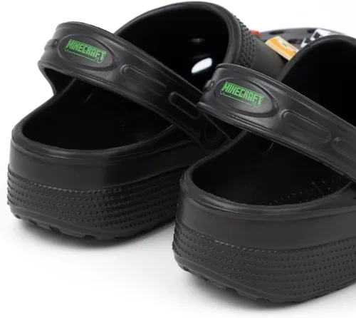 Vista 4 de Minecraft Zuecos clásicos para niños Deslizadores negros ventilados con correa de apoyo Juego Creeper TNT Weapons Charms Sliders