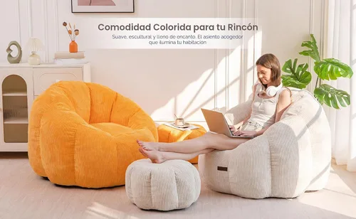 Vista 3 de MAXYOYO - Puf con otomana, silla gigante de calabaza para adultos Beige