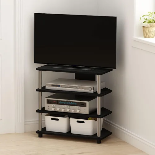 Vista 2 de Furinno Turn-N-Tube Centro de Entretenimiento Pequeño de 4 Niveles de Montaje Fácil / Soporte para TV / Unidad para TV / Escritorio para TV, Acero