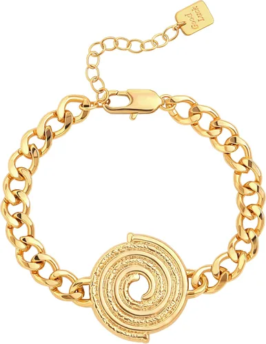 Vista 14 de PEARLADA Pulsera de cadena de oro de 18 quilates con capas, dije de moneda y cierre de palanca, joyería moderna con circonia cúbica 1. Cruz de hilo