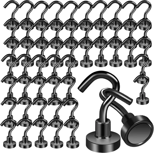 Vista 12 de Paquete de 22 ganchos magnéticos negros resistentes, ganchos magnéticos de 25 libras para colgar, imán de neodimio fuerte con ganchos para cabina