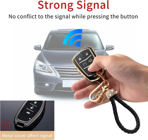 Vista 3 de Gematay - Funda para llavero Cadillac, carcasa protectora compatible con Escalade CTS SRX XT5 ATS CT6 5 botones llave remota Smart Key Protector