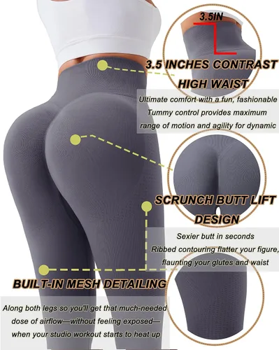 Vista 2 de RUNNING GIRL Leggings de levantamiento de glúteos para mujer leggings de entrenamiento sin costuras de cintura alta mallas de gimnasio pantalones