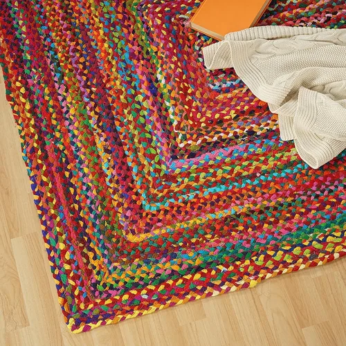 Vista 3 de GRUHUM Alfombra de Área de Yute de 8 x 10 pies de Fibra Natural Hecha a Mano Boho Granja Suave Trenzada Chindi Rústica Vintage para Interiores