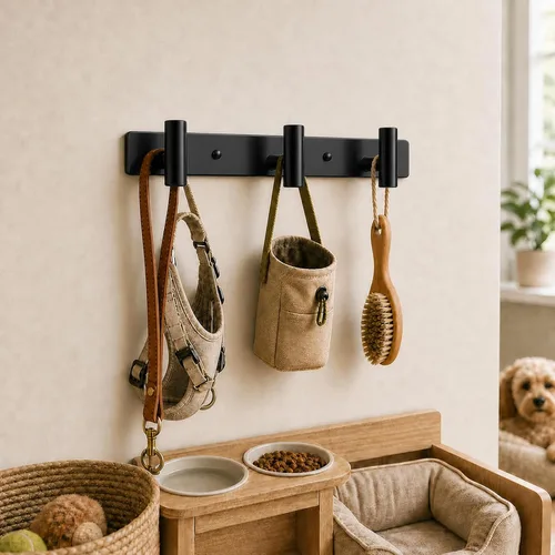 Vista 5 de Perchero de Pared Montado - 3 Ganchos, Ganchos de Pared de Acero Inoxidable Resistente para Toalla, Bolso de Abrigo, Perchero para Sombreros Negro