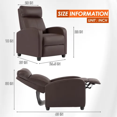 Vista 2 de BestMassage Silla reclinable con función de masaje de 2 puntos Cuero sintético marrón con soporte lumbar, empuje ajustable hacia atrás, PU