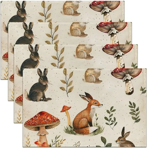 Vista 17 de Juego de 4 manteles individuales con diseño de hongos salvajes, acuarela, plantas naturales, decoración de plantas, para niños, adolescentes