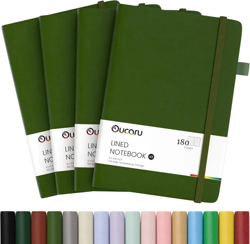 Vista 23 de Oucaru Cuaderno rayado, paquete de 4, 180 páginas, diarios A5 para escribir, papel grueso de 100 GSM, cuadernos pequeños diarios para mujeres