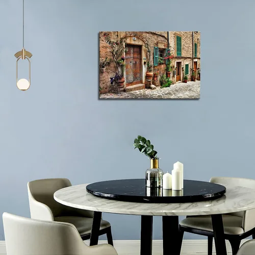 Vista 6 de Arte de pared toscano, calles italianas del antiguo mediterráneo, lienzo para pared, pintura de la imagen, impresión sobre lienzo, arquitectura
