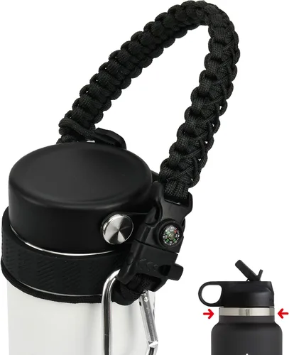 Vista 24 de Asa de cuerda de paracaídas para botellas Hydroflask 2.0 de boca ancha y estándar, con nuevo soporte de anillo de seguridad, 12oz - 64oz