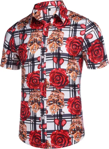 Vista 2 de Daupanzees Camisa de vestir con estampado de diseño de lujo de manga corta para hombre
