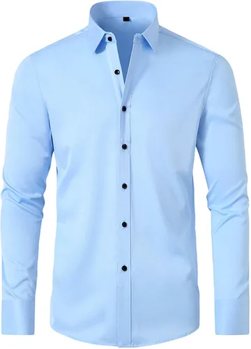 Vista 5 de Camisas grandes y altas para hombre, manga larga, cuello sólido, camisas de vestir, para fiesta de graduación, con botones, ropa al aire libre