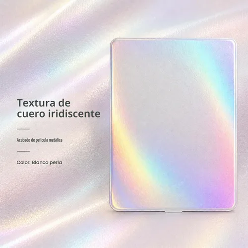 Vista 3 de HUGOAI Espejo de maquillaje de viaje con luces, blanco perla iridiscente, 11.9 pulgadas