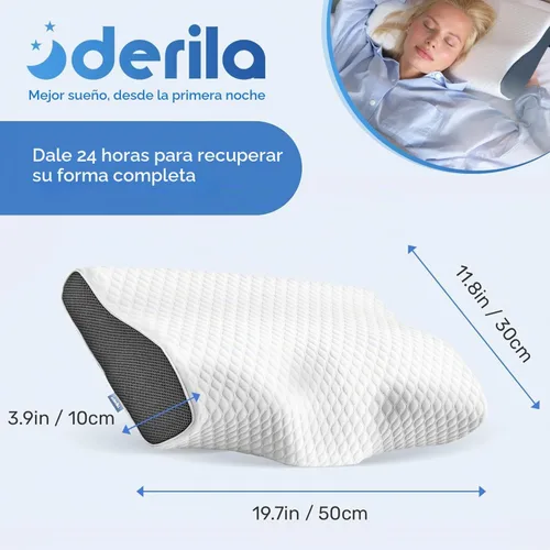 Vista 2 de Derila - Almohada cervical para dormir, espuma viscoelástica de 19.7 x 11.8 pulgadas
