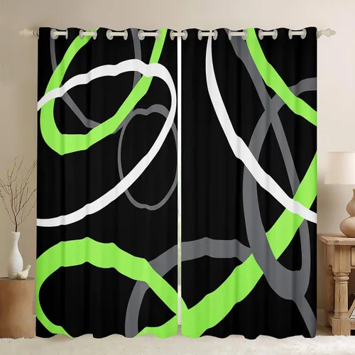Vista 26 de Feelyou Cortinas de videojuegos negro y gris para niños, dormitorio, música, audífonos, notas, cortinas de ventana, para niños, adolescentes