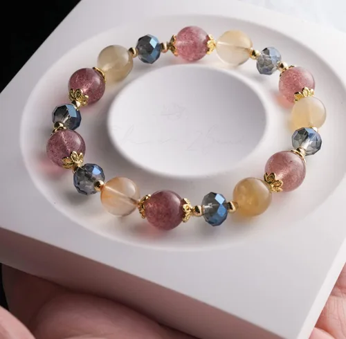 Vista 152 de Precious Gemstone Natural Crystal Healing Bracelet, Rutilated Quartz, Moonstone, Quartz Handmade Original Design Bracelet