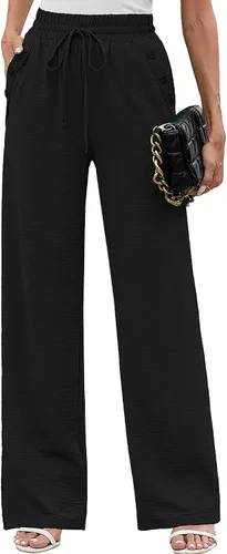 Vista 29 de Heymoments Wide Leg Pant for Women High Waist Trouser A01-negro