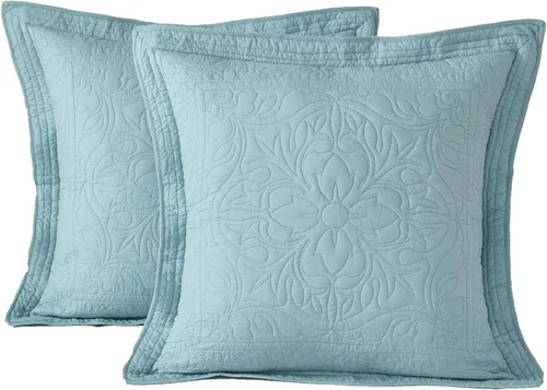Vista 10 de WINLIFE Funda de almohada acolchada 100% algodón con estampado floral tamaño estándar (azul bebé)
