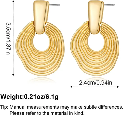 Vista 7 de Aretes elegantes vintage con textura ondulada, aretes colgantes chapados en oro para mujer, joyería de moda