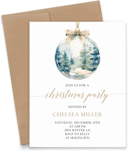 Vista 10 de Invitaciones de Navidad elegantes personalizadas con sobres, tarjetas de invitación de fiesta de cóctel de Navidad, rojo y verde, invitaciones
