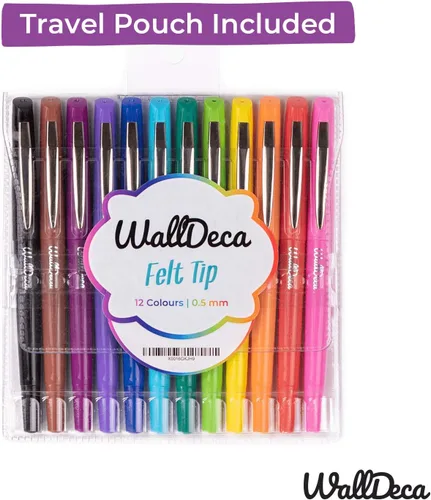 Vista 3 de WallDeca Bolígrafos de punta de fieltro, punta fina (0.020 in), colores surtidos del arco iris, 12 unidades Hechos para la escritura diaria