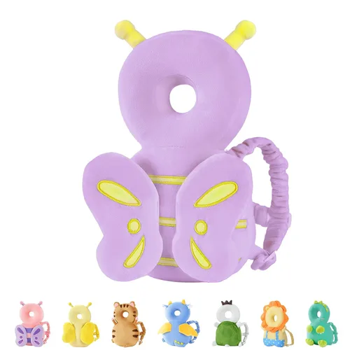 Vista 24 de JunNeng - Mochila protectora de cabeza de bebé para caminar y gatear, pingüino blanco Protector de cabeza suave, transpirable, ajustable